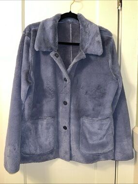 Brandon Thomas Plush Faux Fur/Shearling Reversible Barn Jacket - Blue Steel